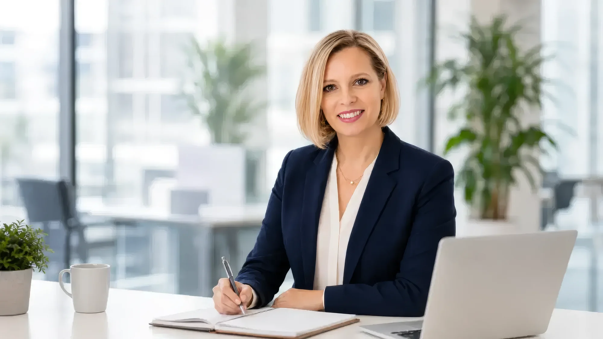 Cennik usług księgowych: Magdalena Jasionek-Czupryniak przy biurku z laptopem, ksiegowa360.pl